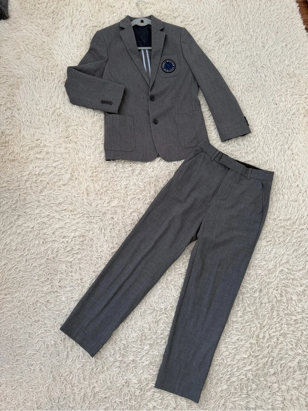 Tommy Hilfiger Boys' Charcoal Gray Sport Coat with Crest Patch